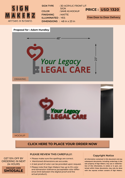3D Acrylic Front-lit Sign For Adam Hundley