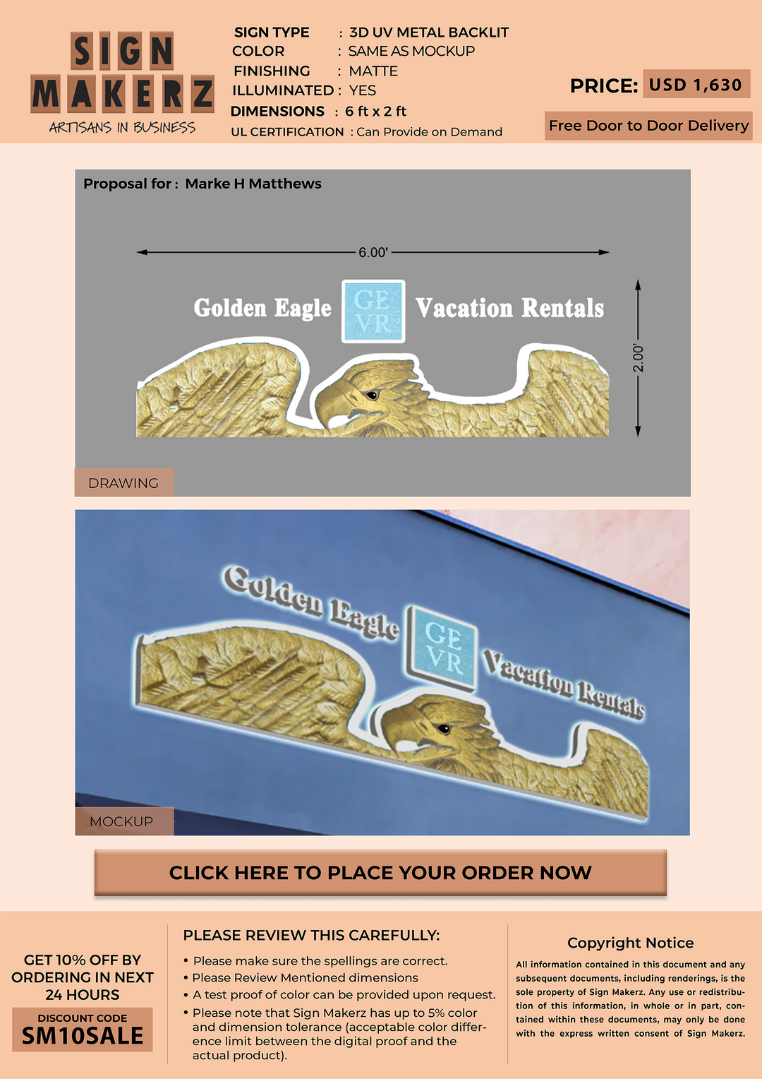 3D Metal Backlit Sign for Marke H Matthews