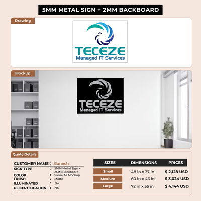 5mm metal sign with 2mm backboard for Ganesh