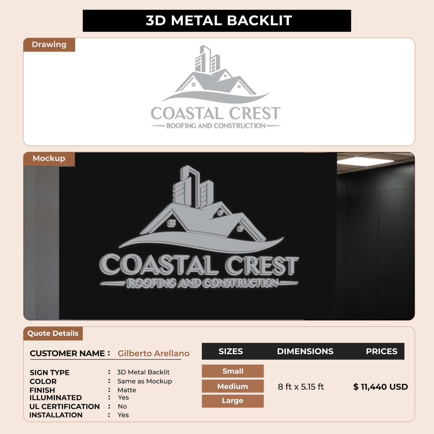 3D Metal Backlit Sign For Gilberto Arellano
