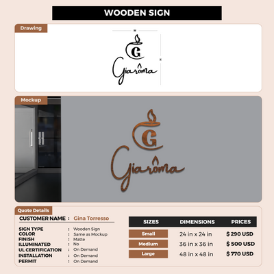 5mm wooden sign for Gina Torresso