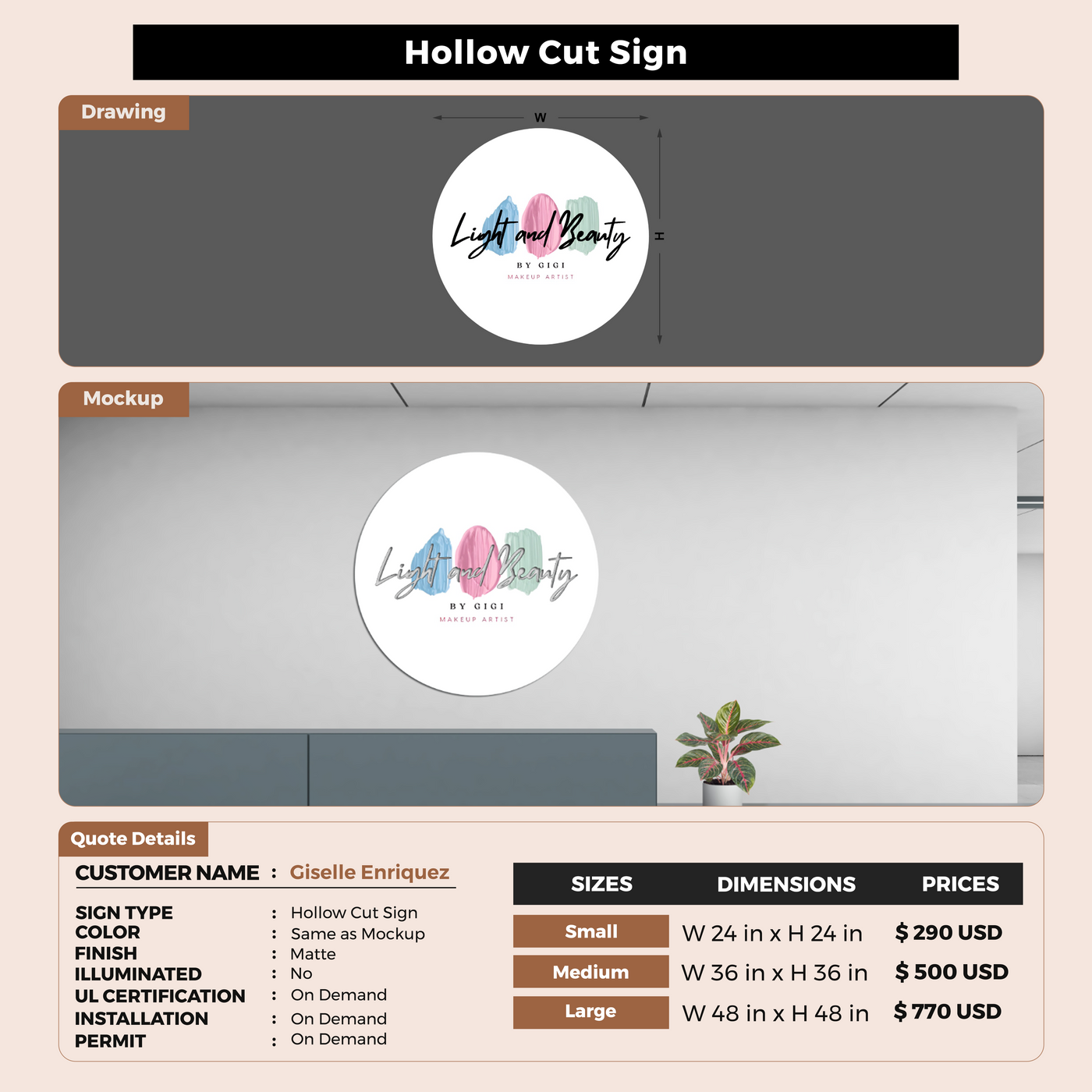 Hollow Cut Sign For Giselle Enriquez