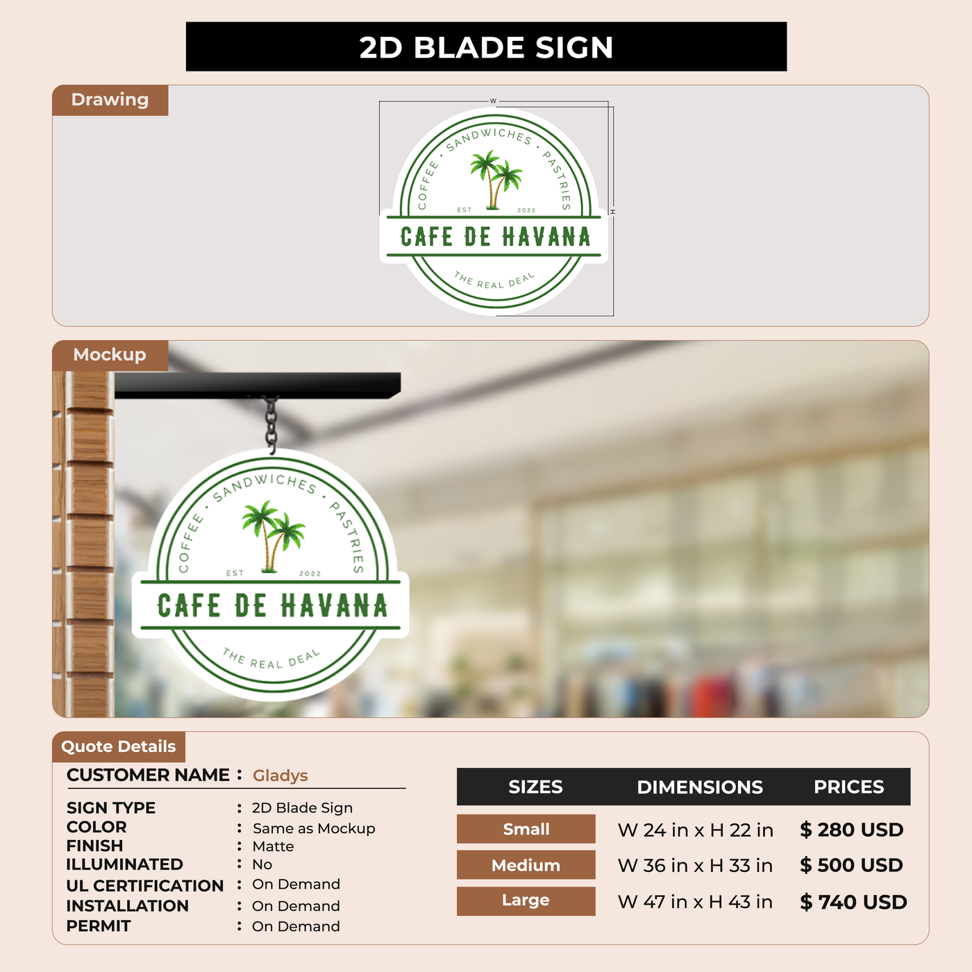 2D Blade Sign For Gladys