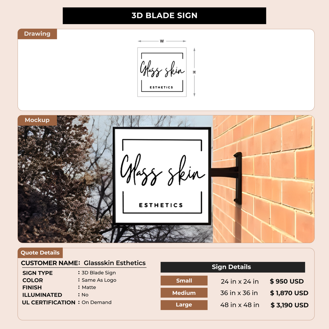 3D Blade Sign For Glassskin Esthetics