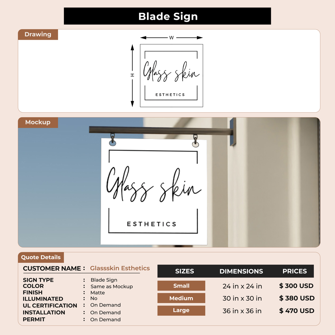 2D Blade sign for Glassskin Esthetics