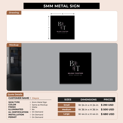 5mm metal sign for Gleyce