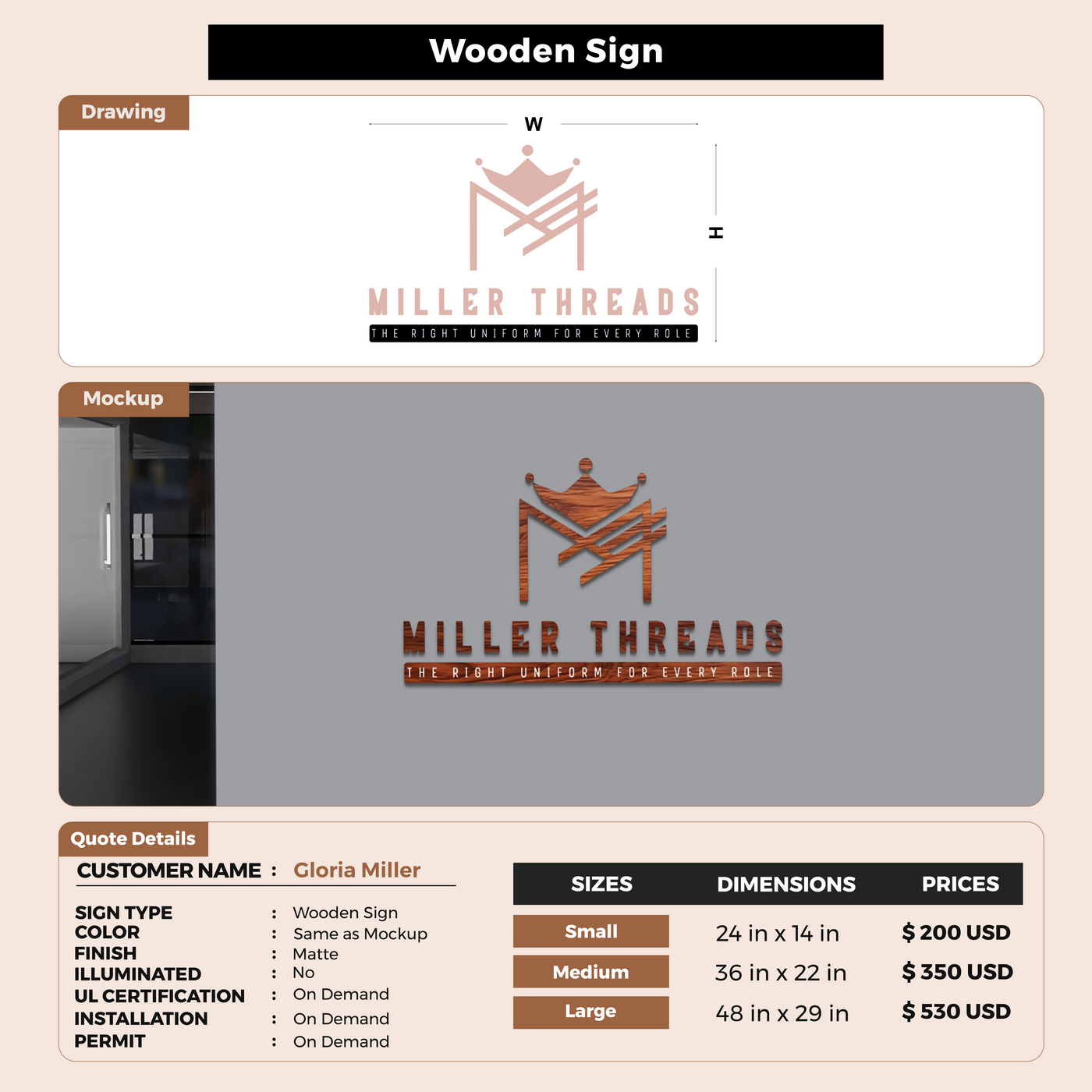 5mm wodden sign for Gloria Miller