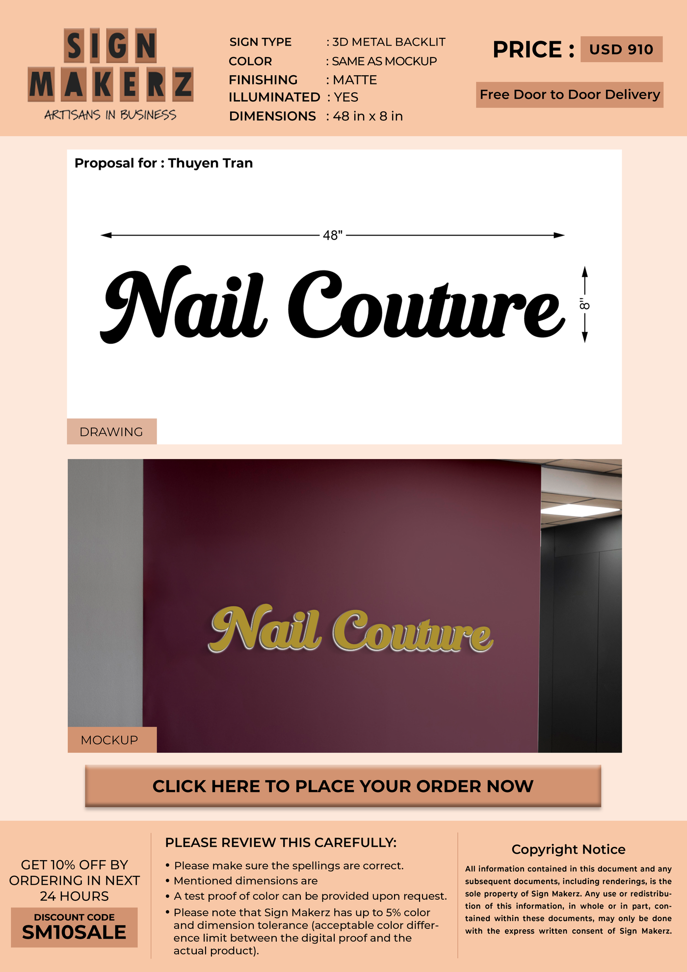 3D Metal Backlit Sign For Thuyen Tran