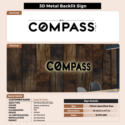 Metal Backlit Sign for Grant R Fetter