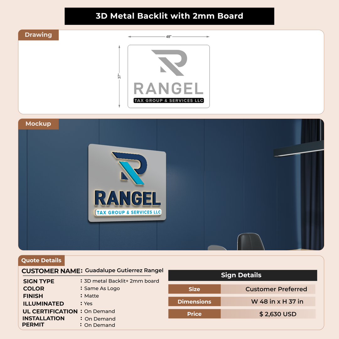 3D Metal backlit With 2mm Board For Guadalupe Gutierrez Rangel