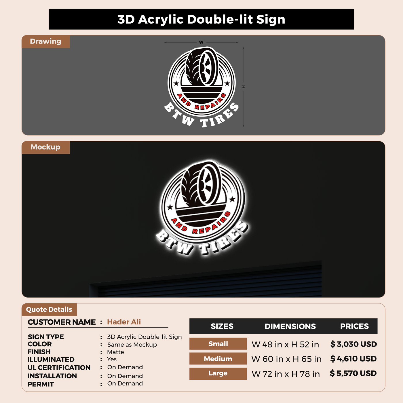 3D Acrylic Double-lit Sign For Hader Ali