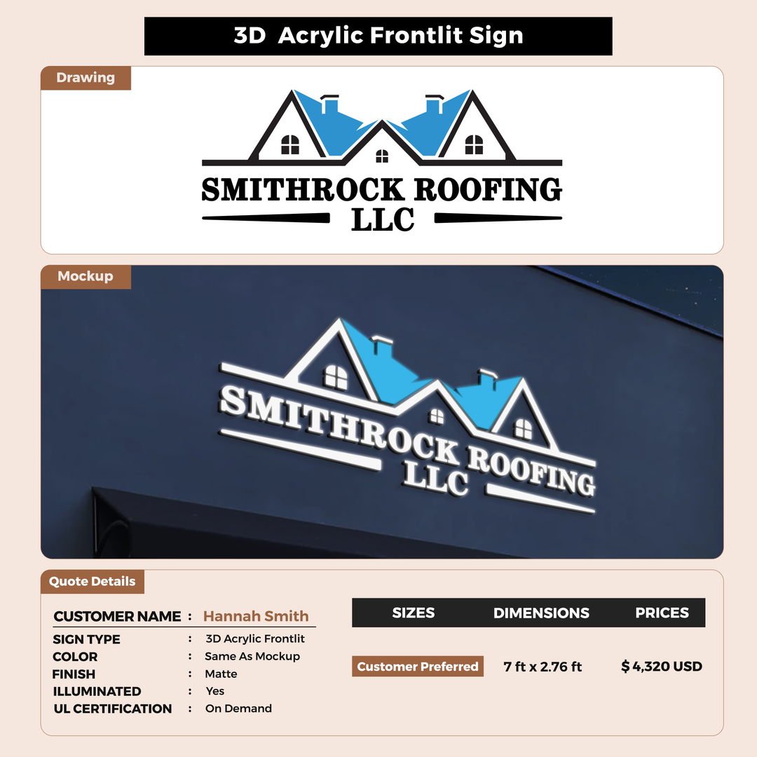3D Acrylic Frontlit Sign for Hannah Smith