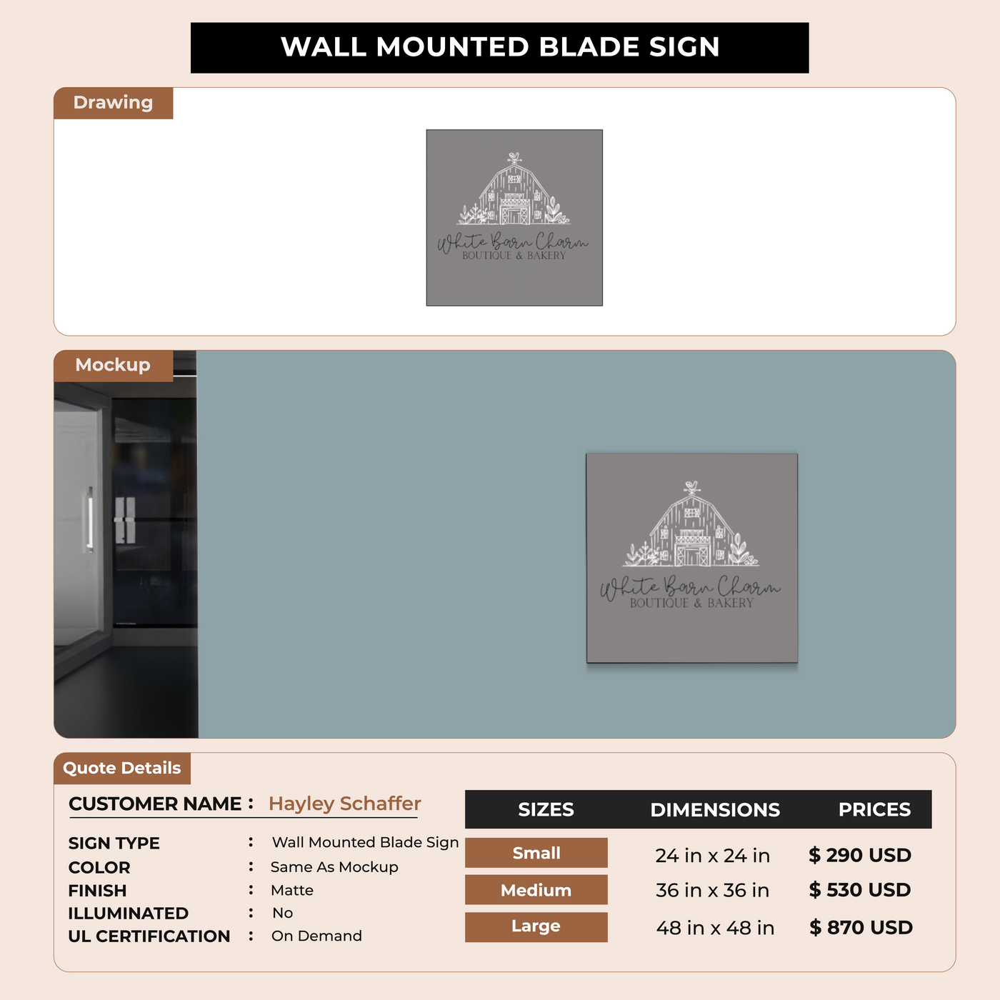 Wall Mounted Blade Sign for Hayley Schaffer