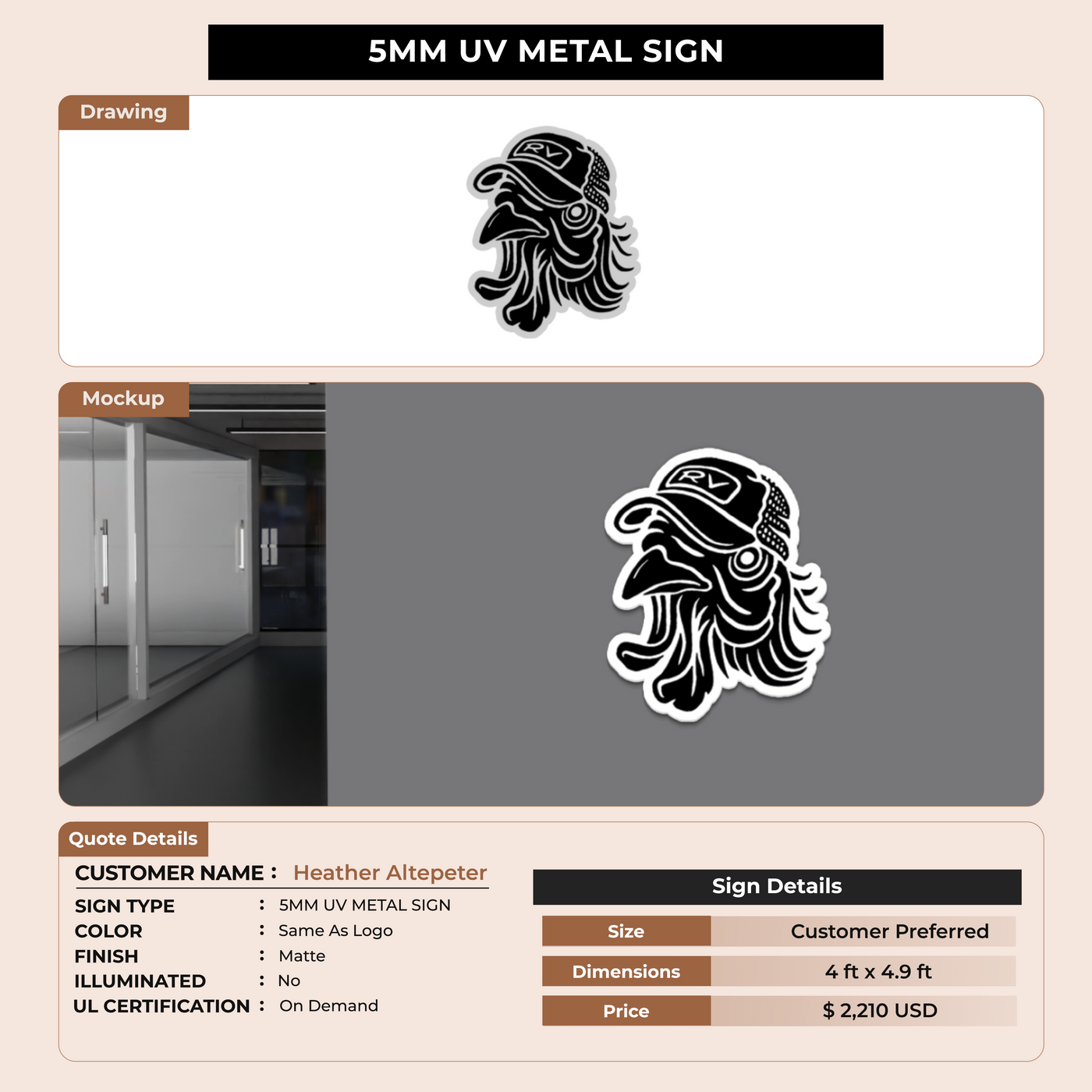 5MM UV Metal Sign for Heather Altepeter
