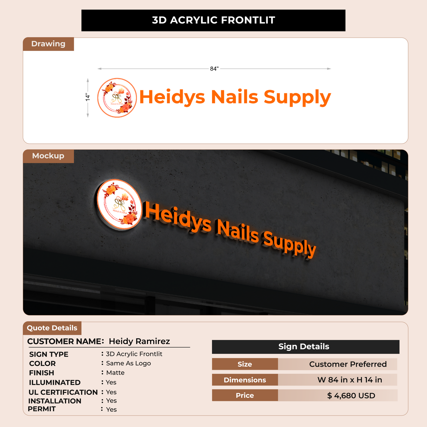 3D Acrylic Frontlit for Heidy Ramirez