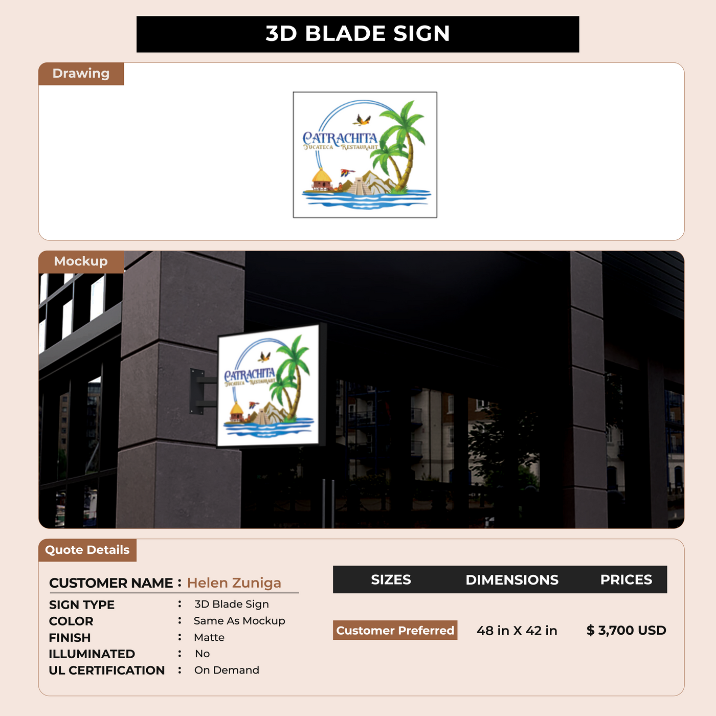 3D Blade Sign for Helen Zuniga