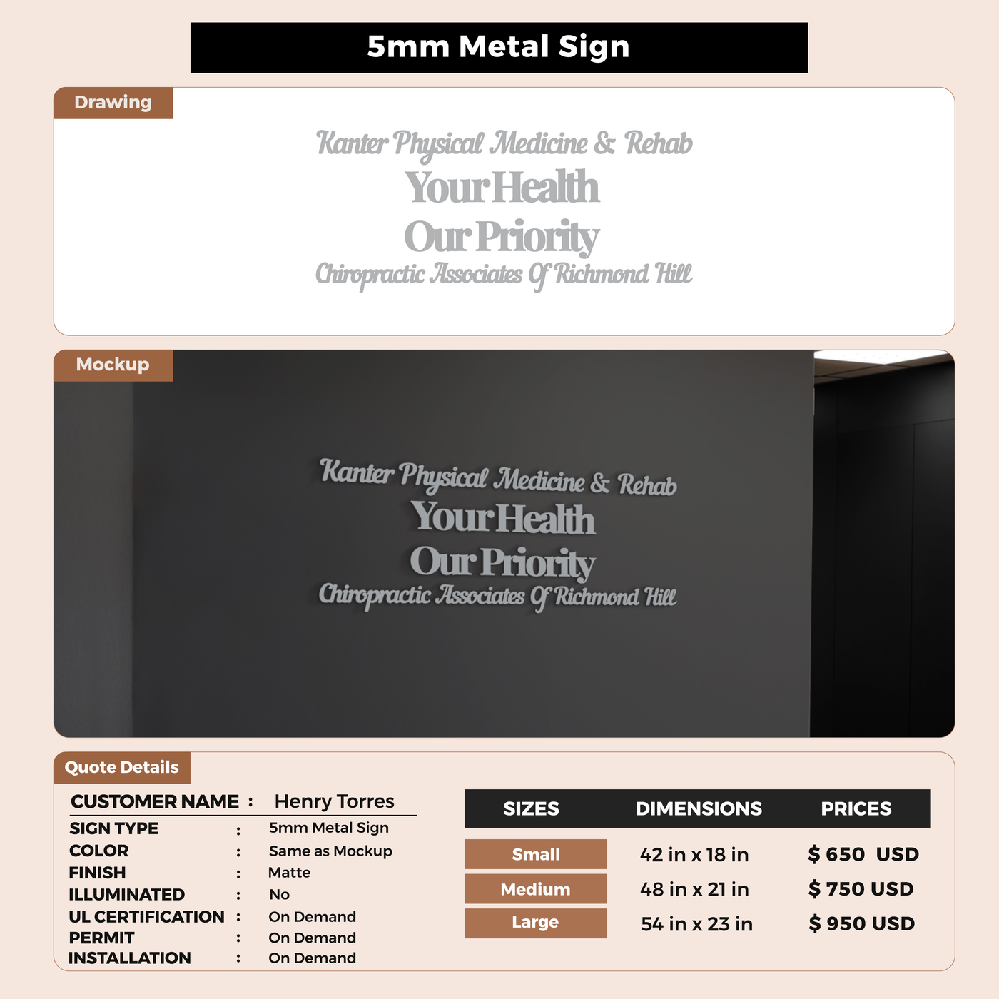 5MM Metal Sign for Henry Torres