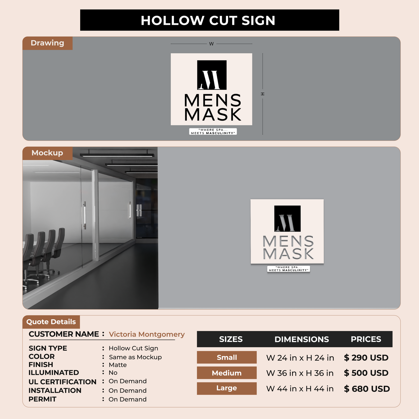 Hollow Cut Sign for Victoria Montgomery
