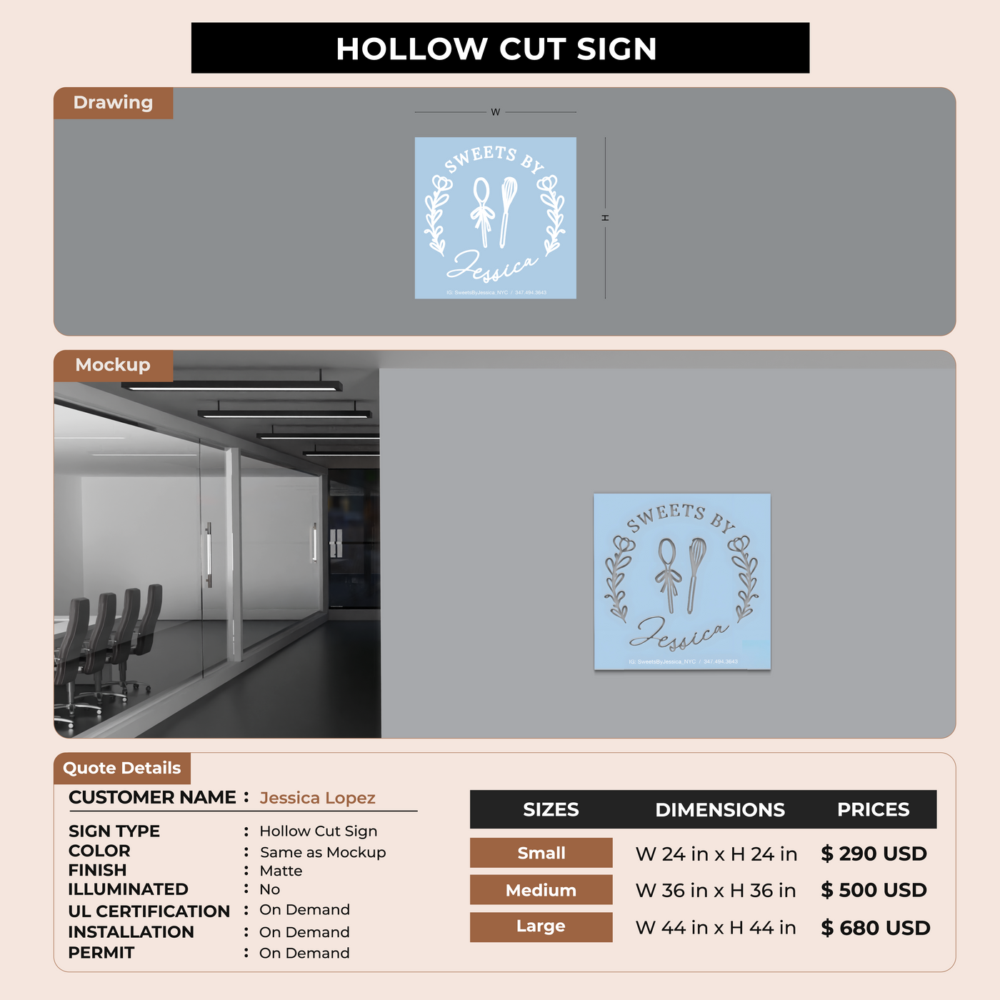 Hollow Cut Sign for Jessica Lopez