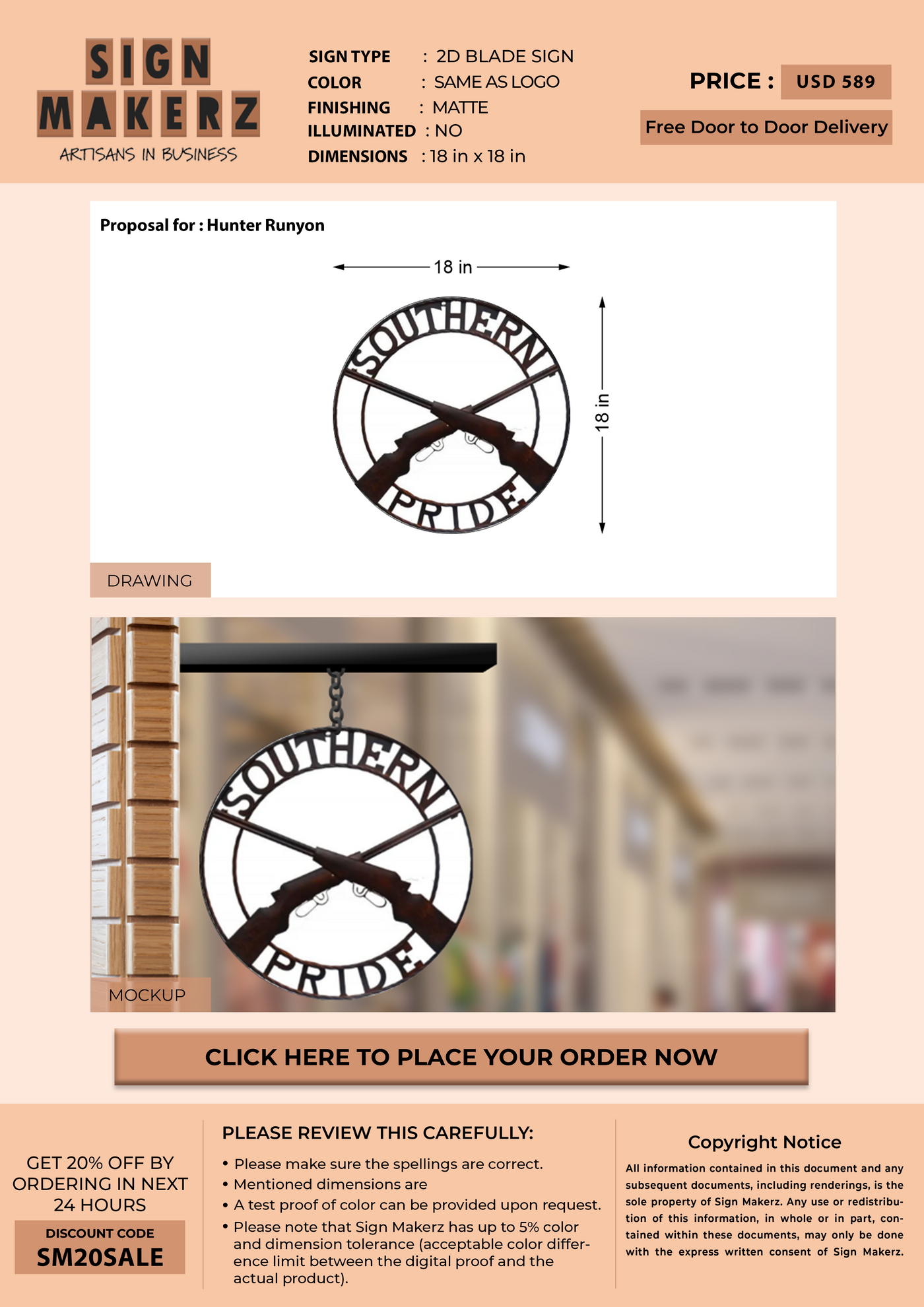 2D Blade sign for Hunter Runyon