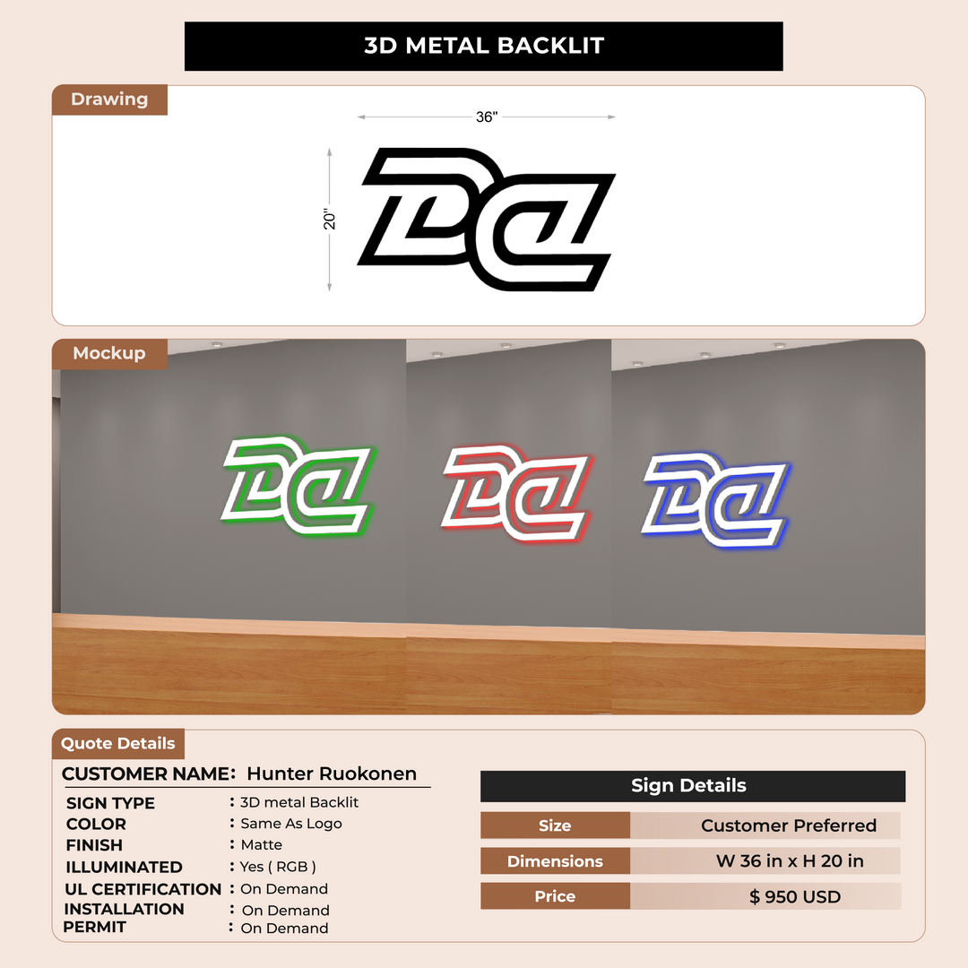 3D metal backlit Hunter for Ruokonen