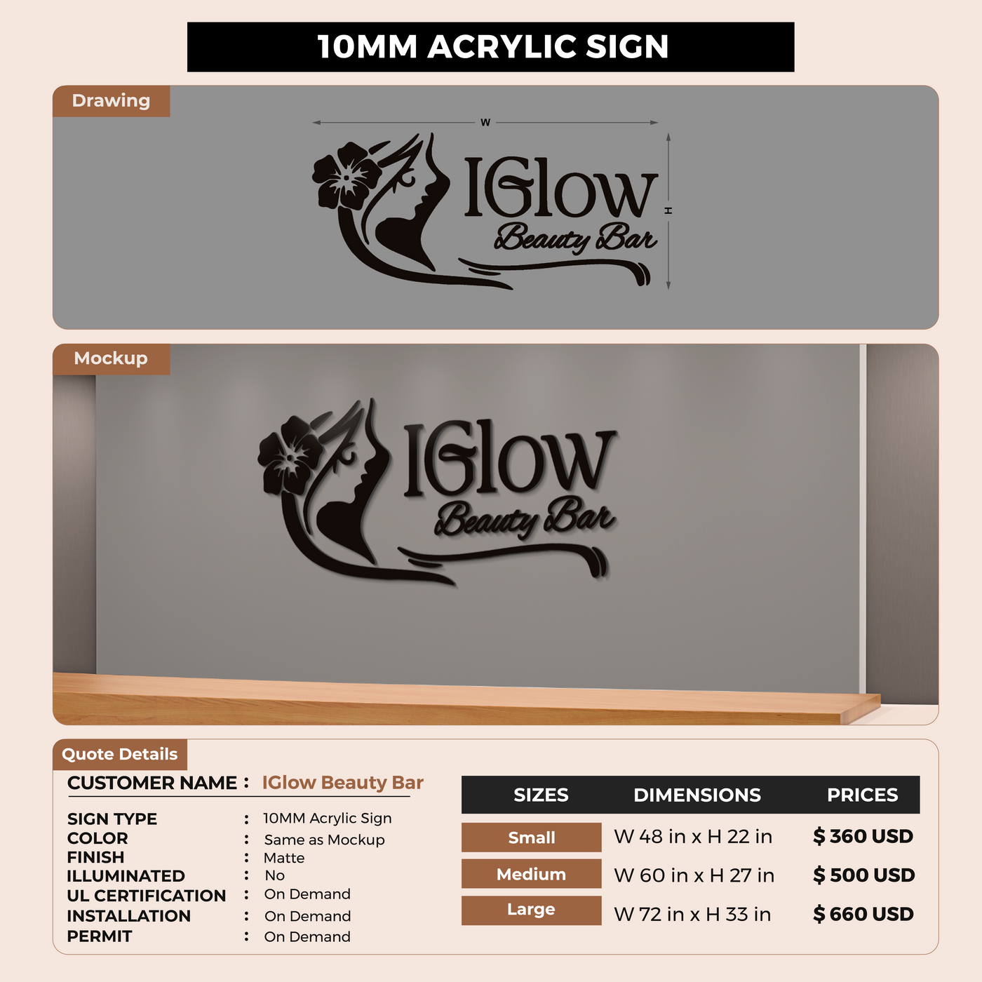 Custom Signs For IGlow Beauty Bar