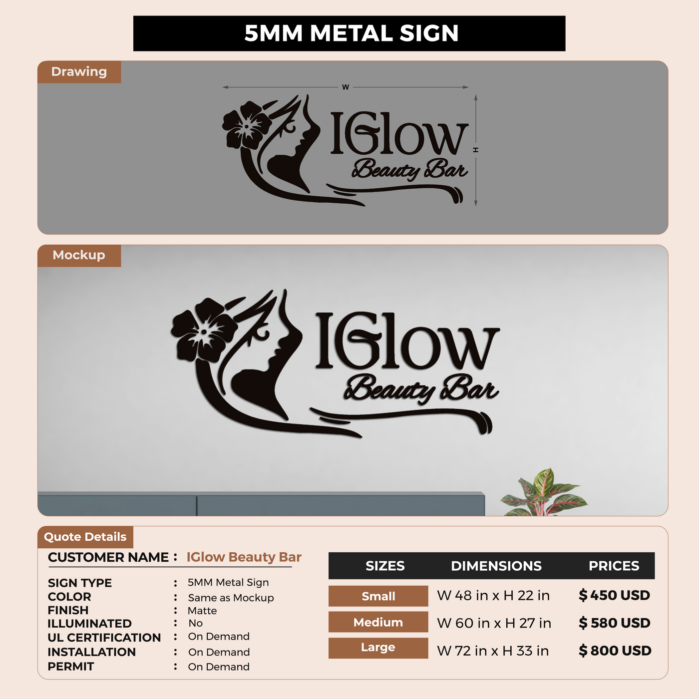Custom Signs For IGlow Beauty Bar