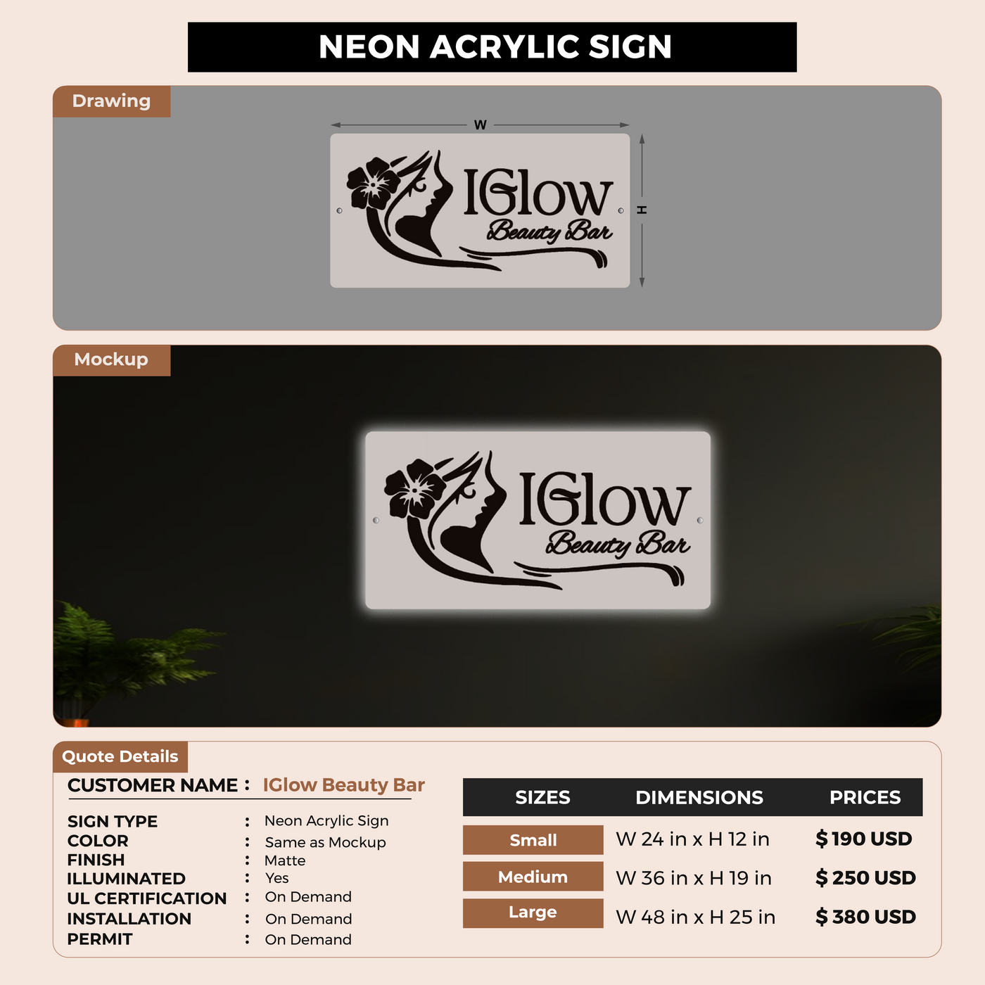 Custom Signs For IGlow Beauty Bar