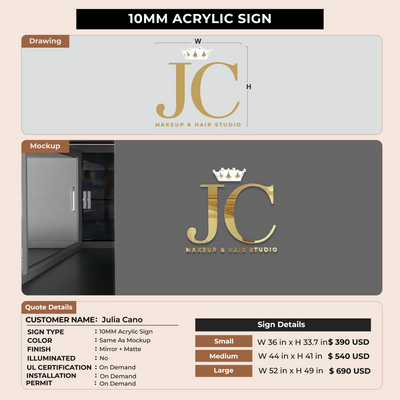 10MM Acrylic Sign for Julia Cano