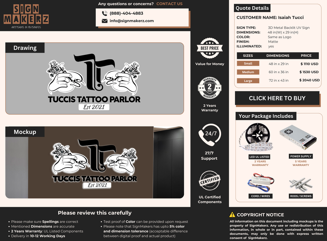 3D Metal Backlit Sign for Isaiah Tucci