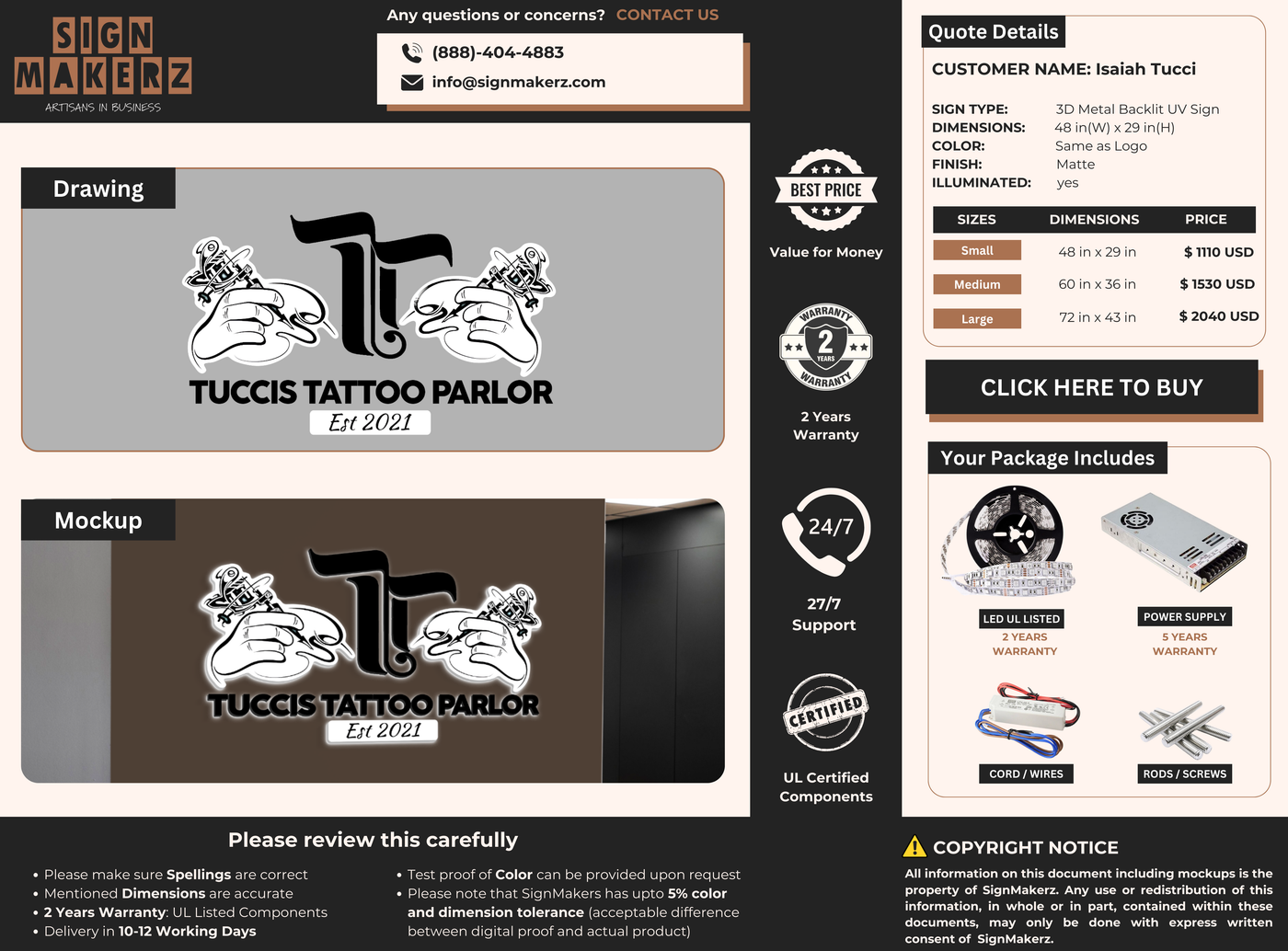 3D Metal Backlit Sign for Isaiah Tucci