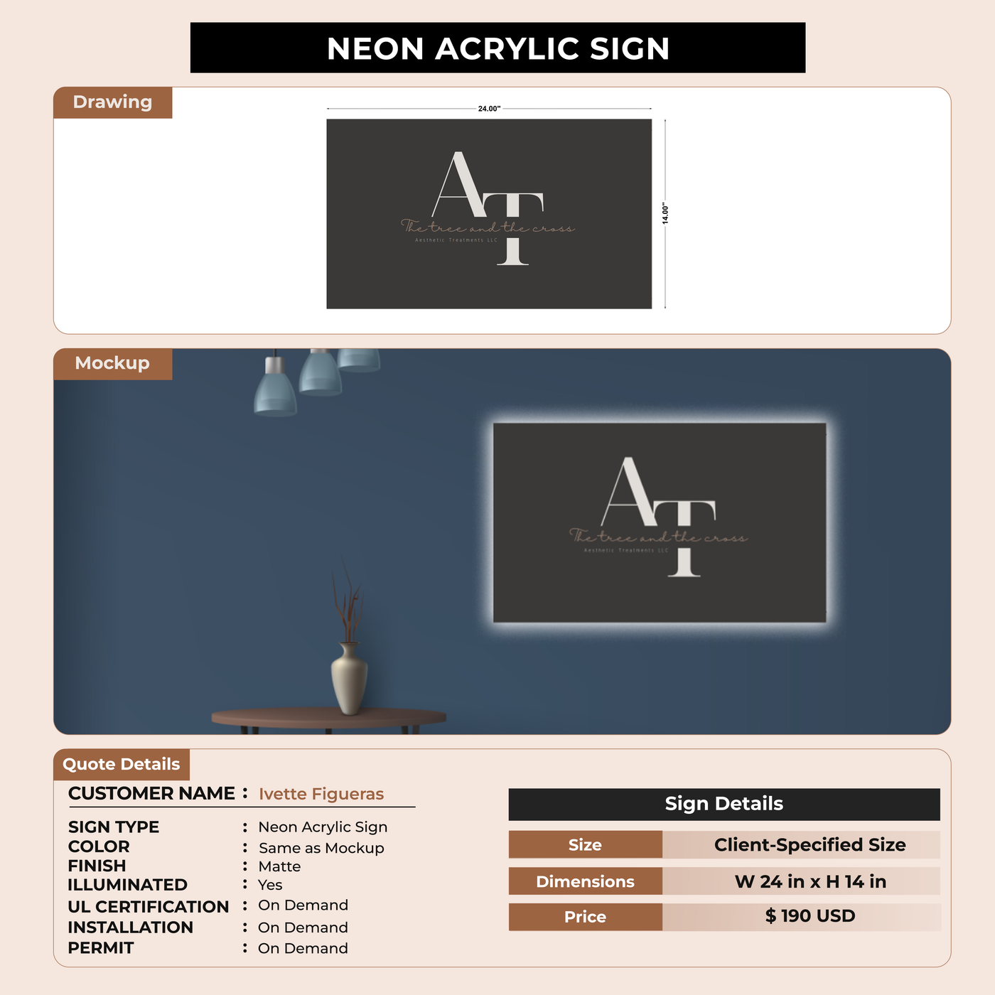 Neon Acrylic Sign for Ivette Figueras