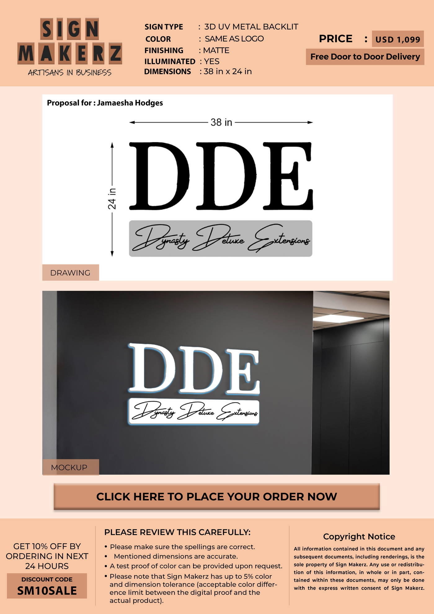 3d metal backlit sign for Jamaesha Hodges