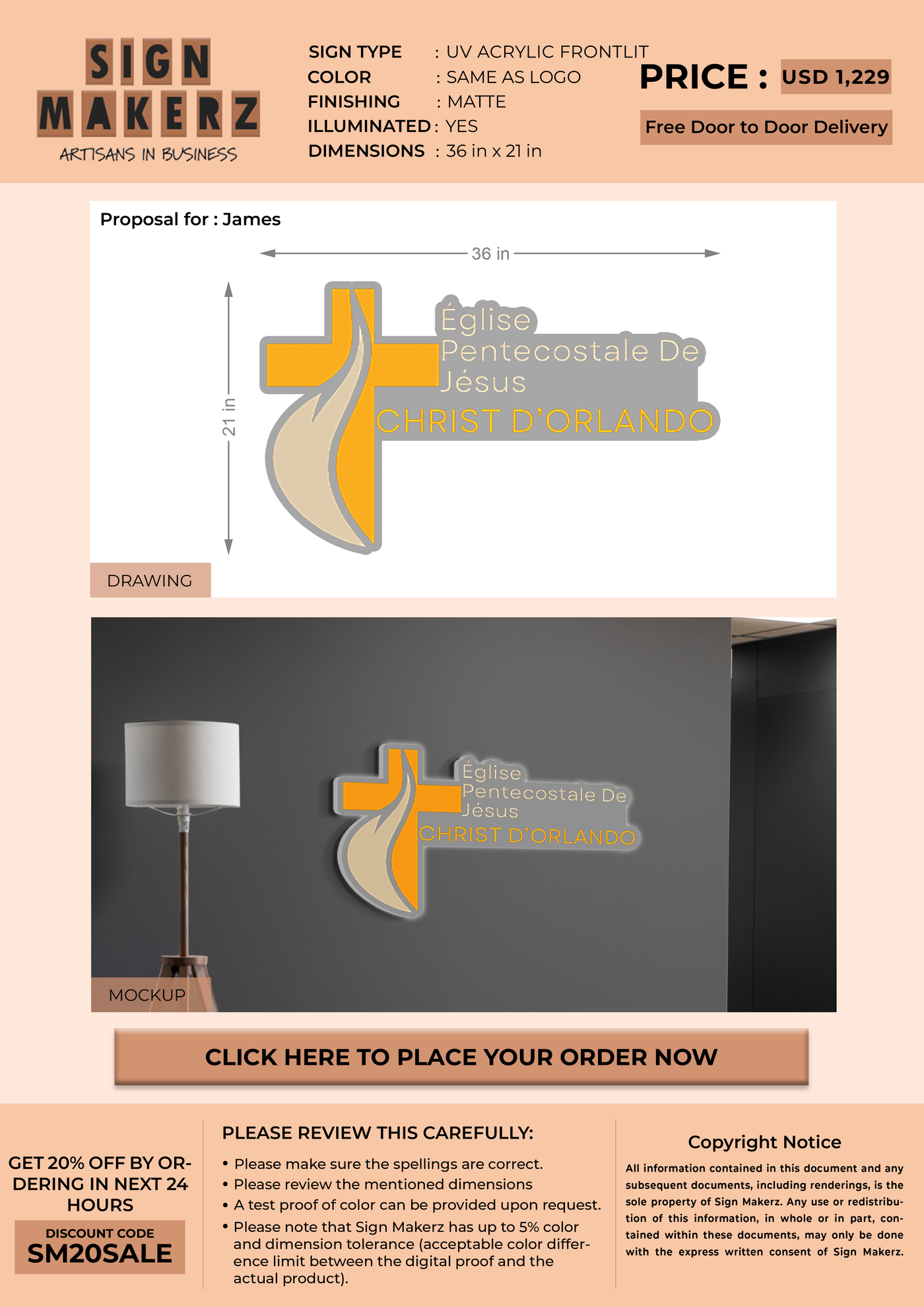 UV Acrylic Frontlit sign for James