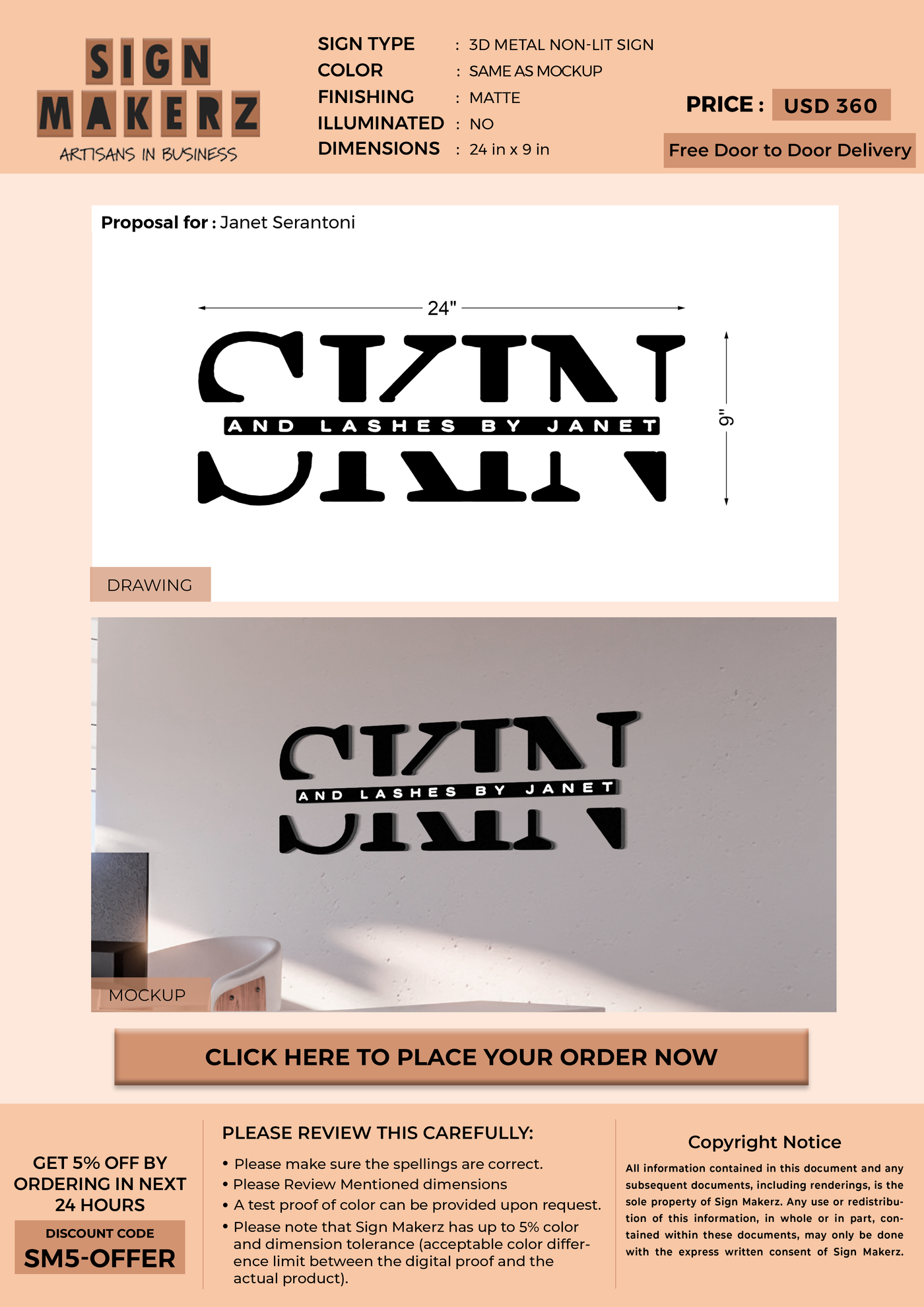 10mm Acrylic Sign for Janet Serantoni