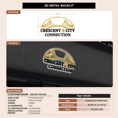 3D Metal Backlit Sign for Jasmin Nunez