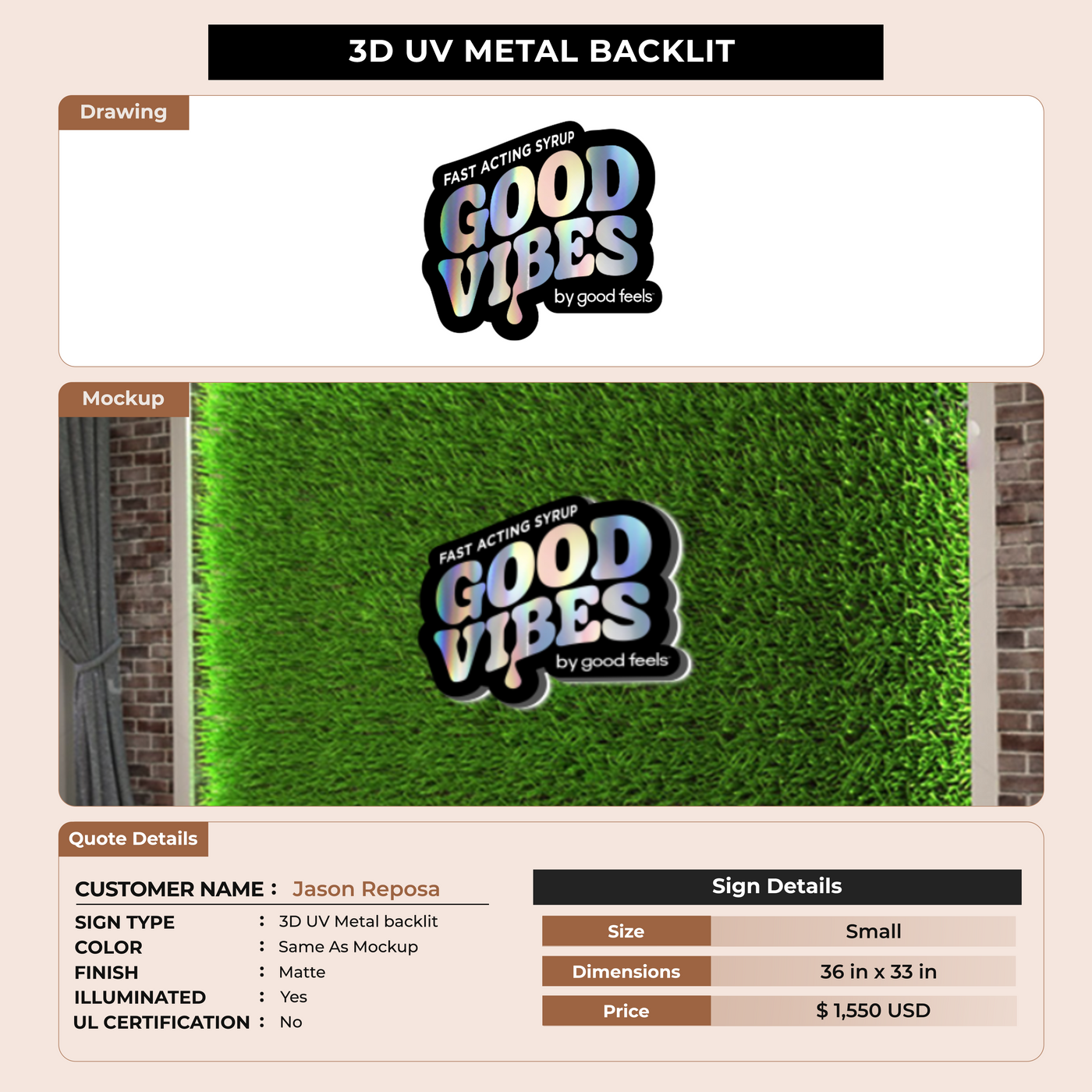 3D Metal Backlit sign for Jason Reposa