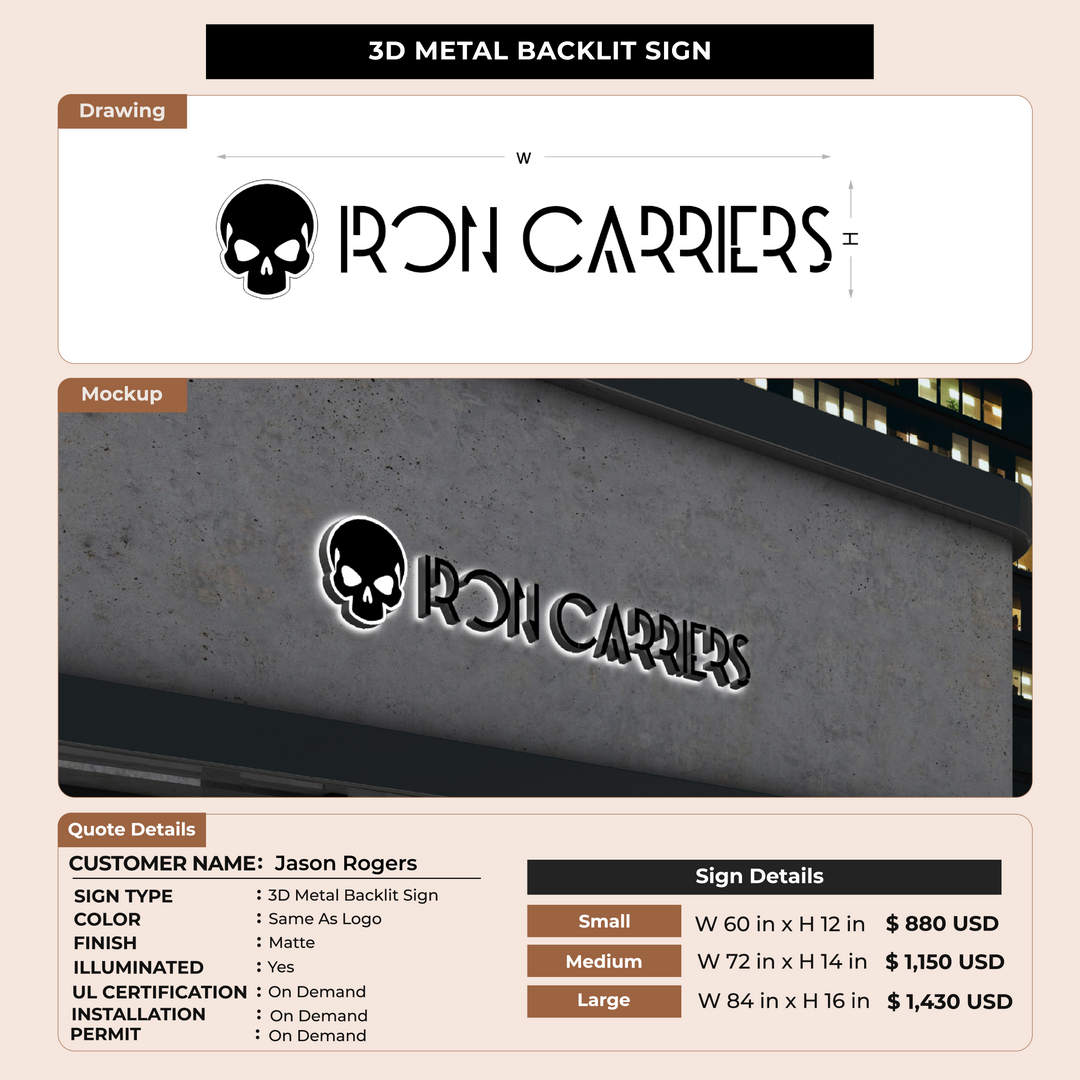 3D Metal Backlit for Jason Rogers