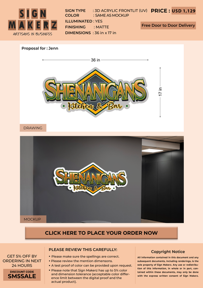3D Acrylic Frontlit (UV) Sign For Jenn