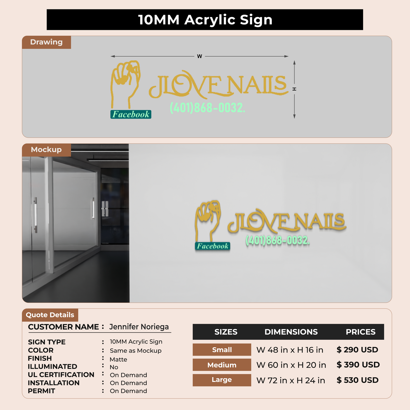 10MM Acrylic Sign For Jennifer Noriega