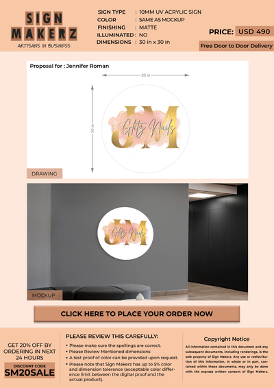 10mm UV Acrylic Sign for Jennifer Roman