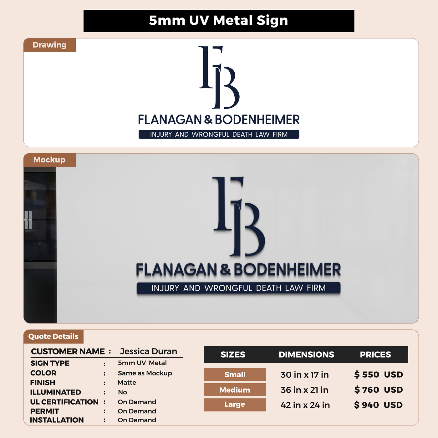 5mm UV Metal Sign for Jessica Duran