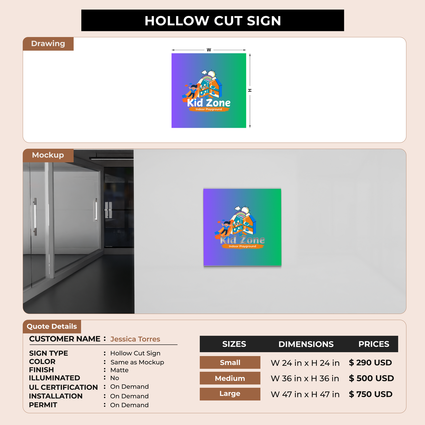 Hollow Cut Sign For Jessica Torres