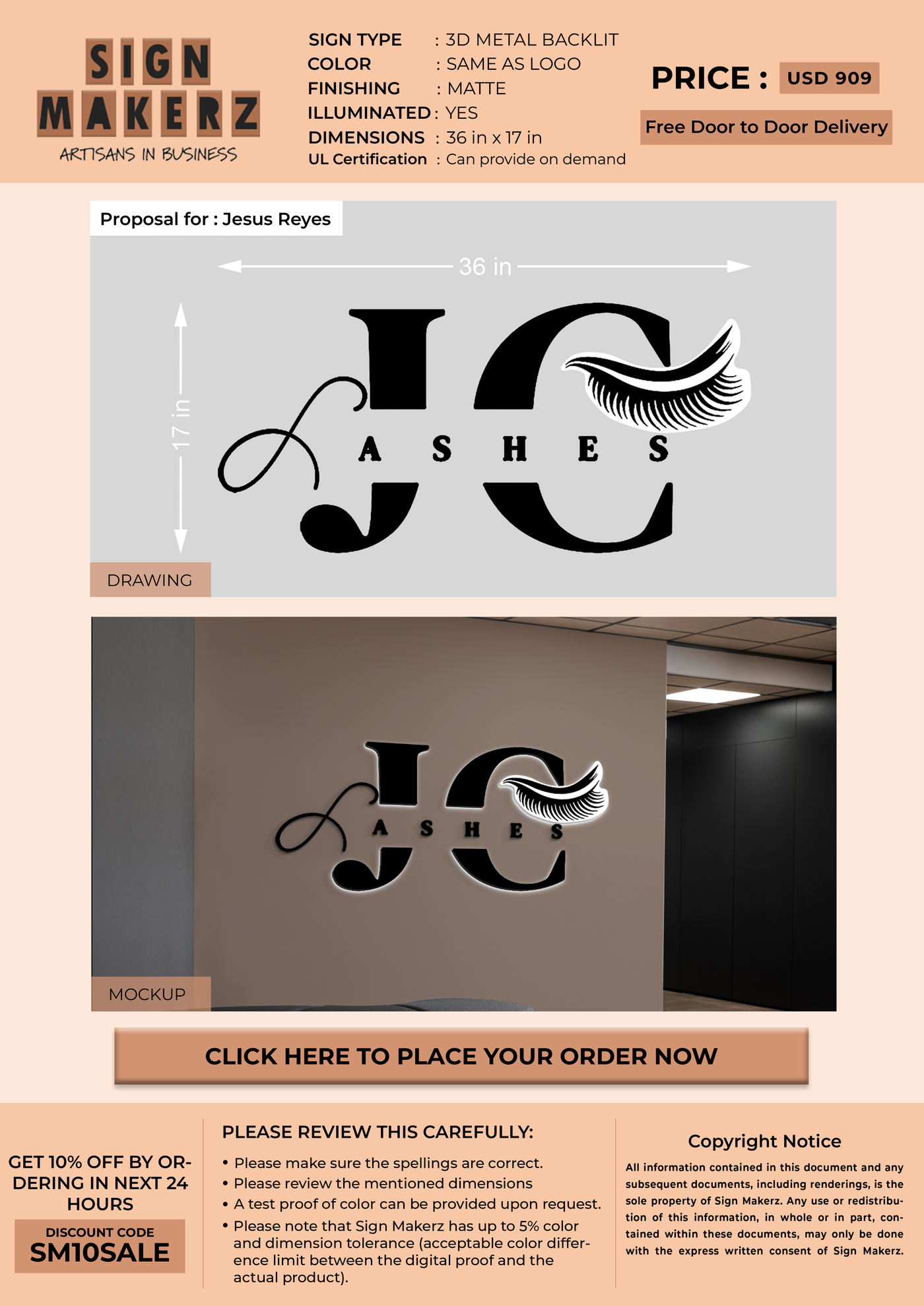 3D UV Metal Backlit sign for Jesus Reyes