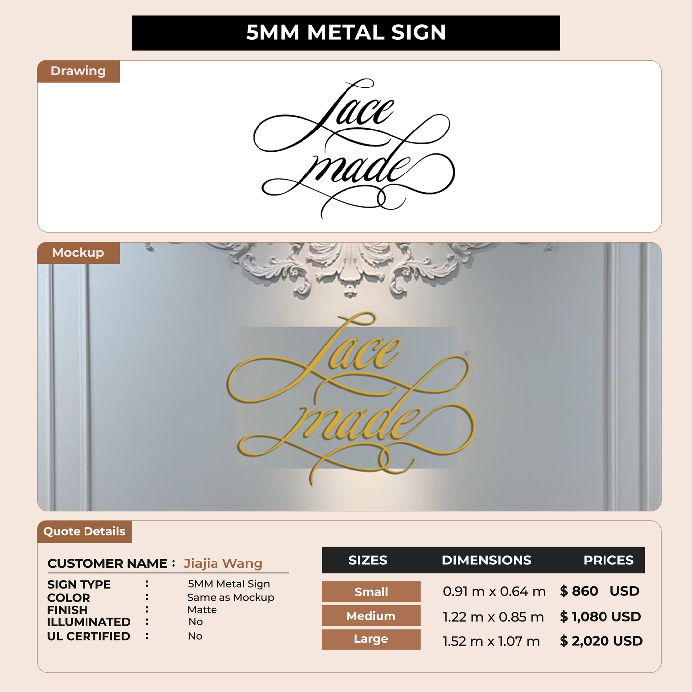 5mm metal sign for Jiajia Wang