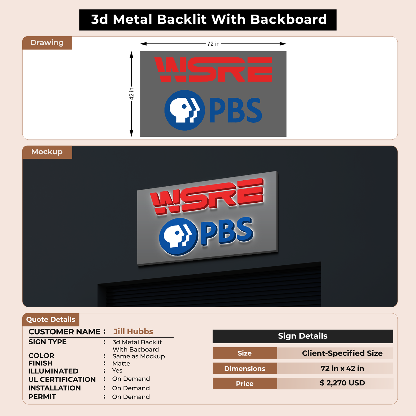 50% payment link for 3D metal Backlit sign with Backboard for Jill Hubbs