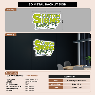 3D Metal Backlit sign for John Pedrotti