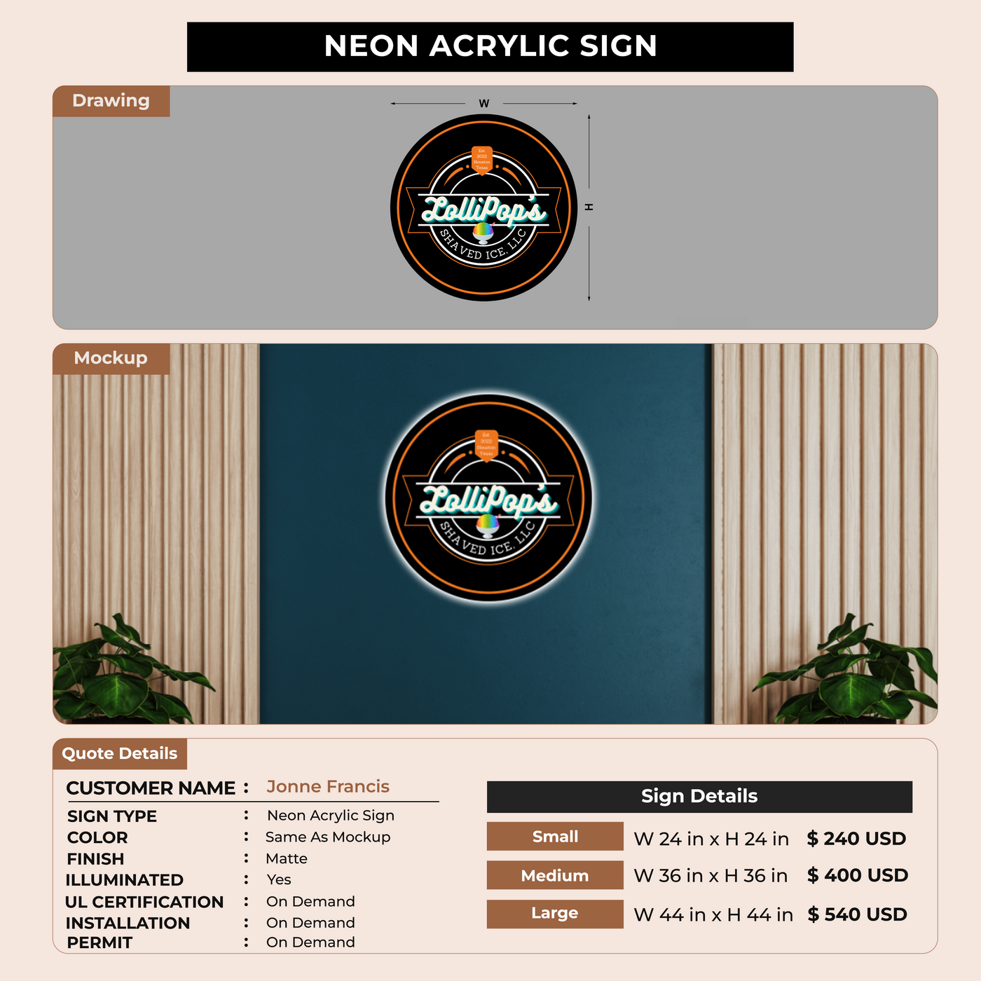 Neon Acrylic Sign for Jonne Francis