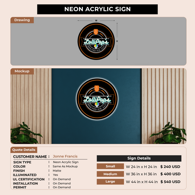 Neon Acrylic Sign for Jonne Francis