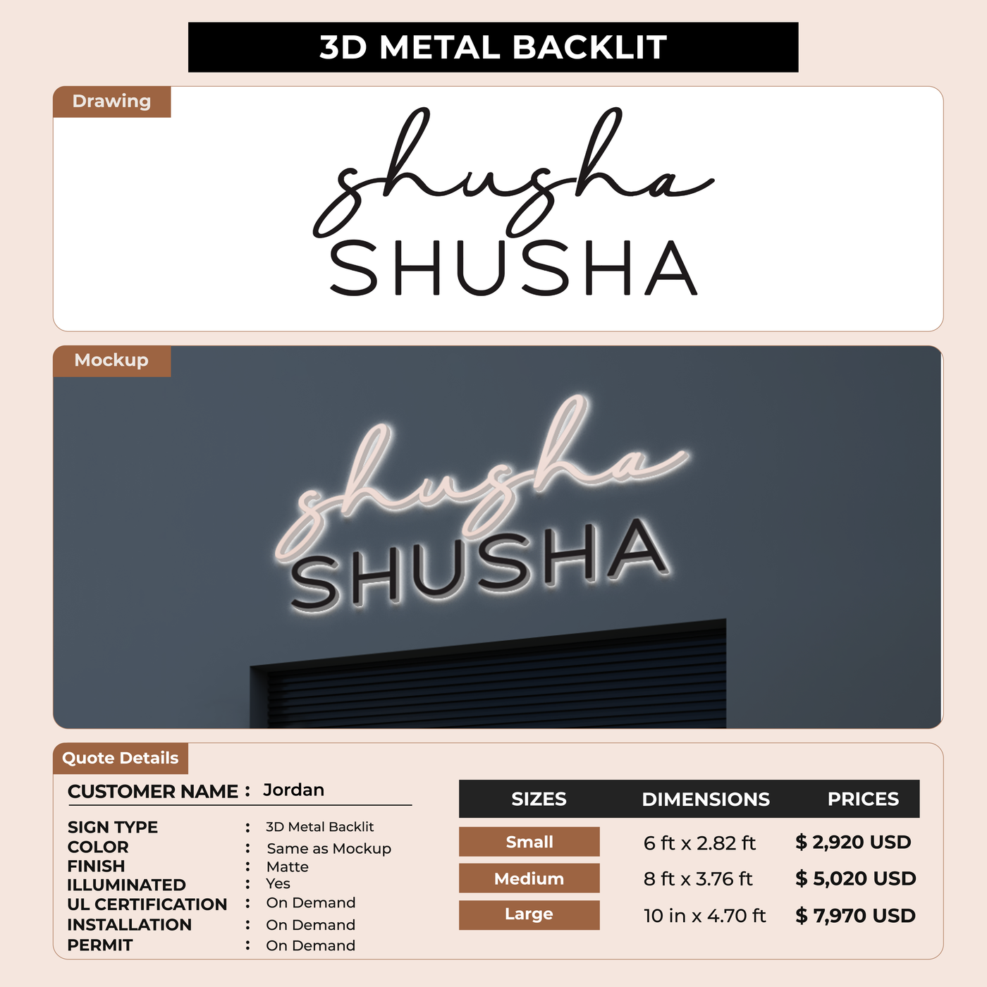 3D Metal Backlit Sign for Jordan